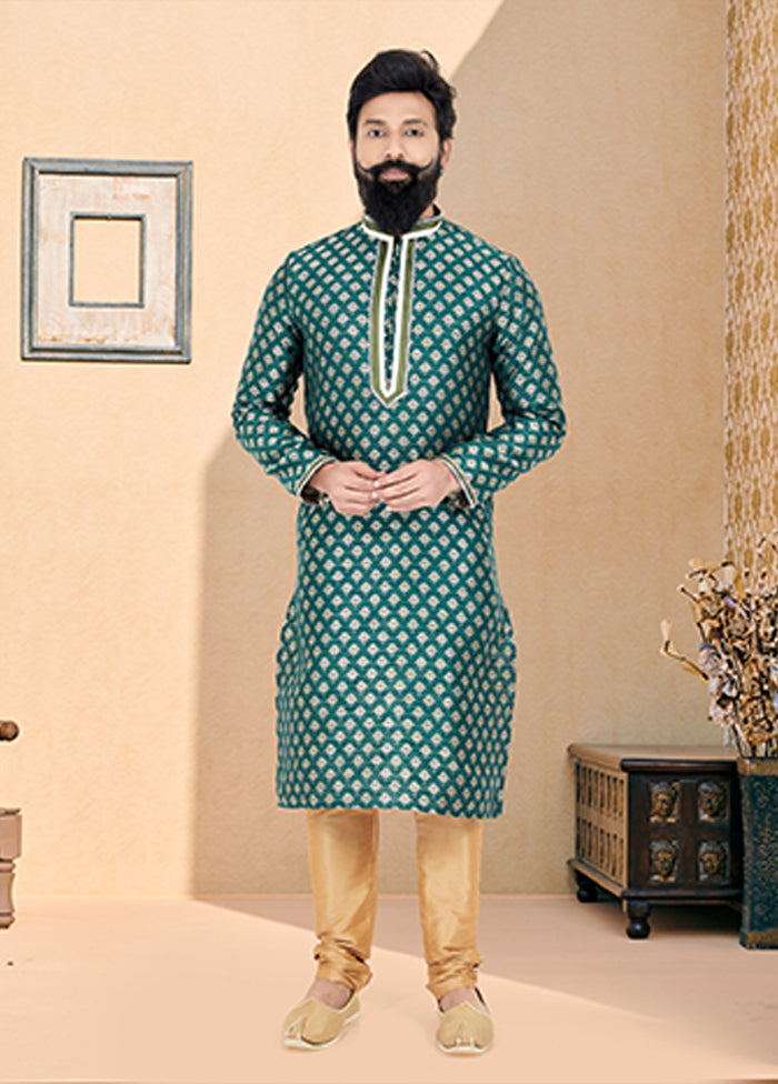 Green Silk 2 Pc Kurta Pajama Set