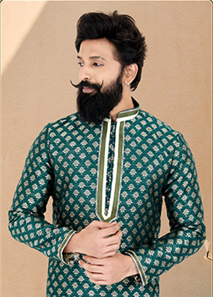 Green Silk 2 Pc Kurta Pajama Set
