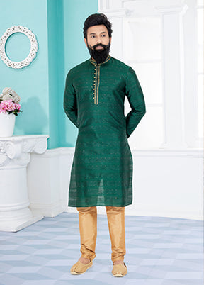 Green Cotton 2 Pc Kurta Pajama Set