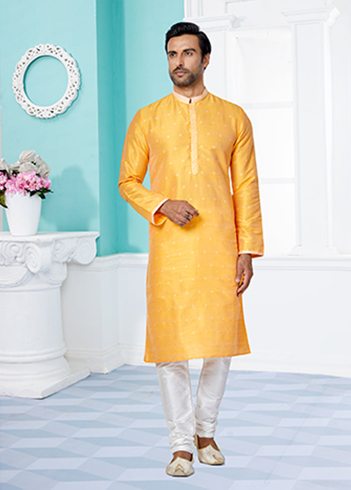 Yellow Silk 2 Pc Kurta Pajama Set