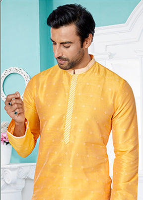 Yellow Silk 2 Pc Kurta Pajama Set