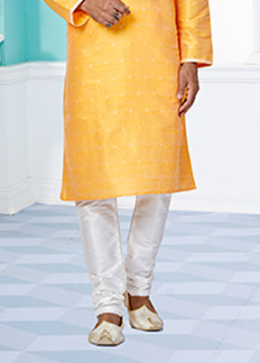 Yellow Silk 2 Pc Kurta Pajama Set