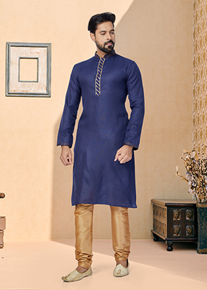 Blue Cotton 2 Pc Kurta Pajama Set