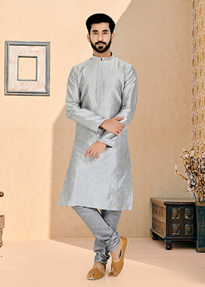 Grey Silk 2 Pc Kurta Pajama Set