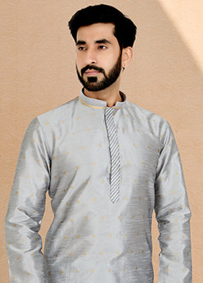Grey Silk 2 Pc Kurta Pajama Set