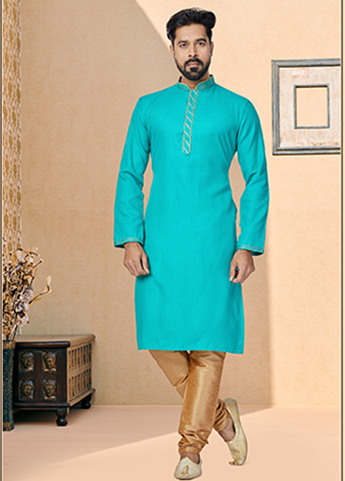 Blue Cotton 2 Pc Kurta Pajama Set