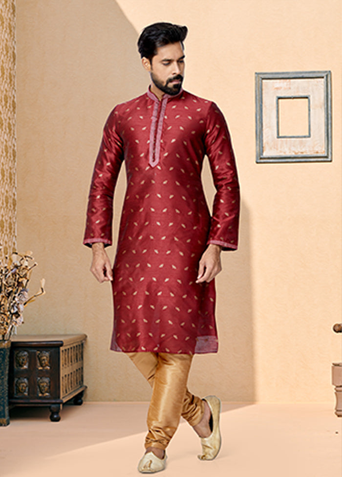 Maroon Silk 2 Pc Kurta Pajama Set