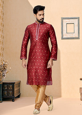 Maroon Silk 2 Pc Kurta Pajama Set