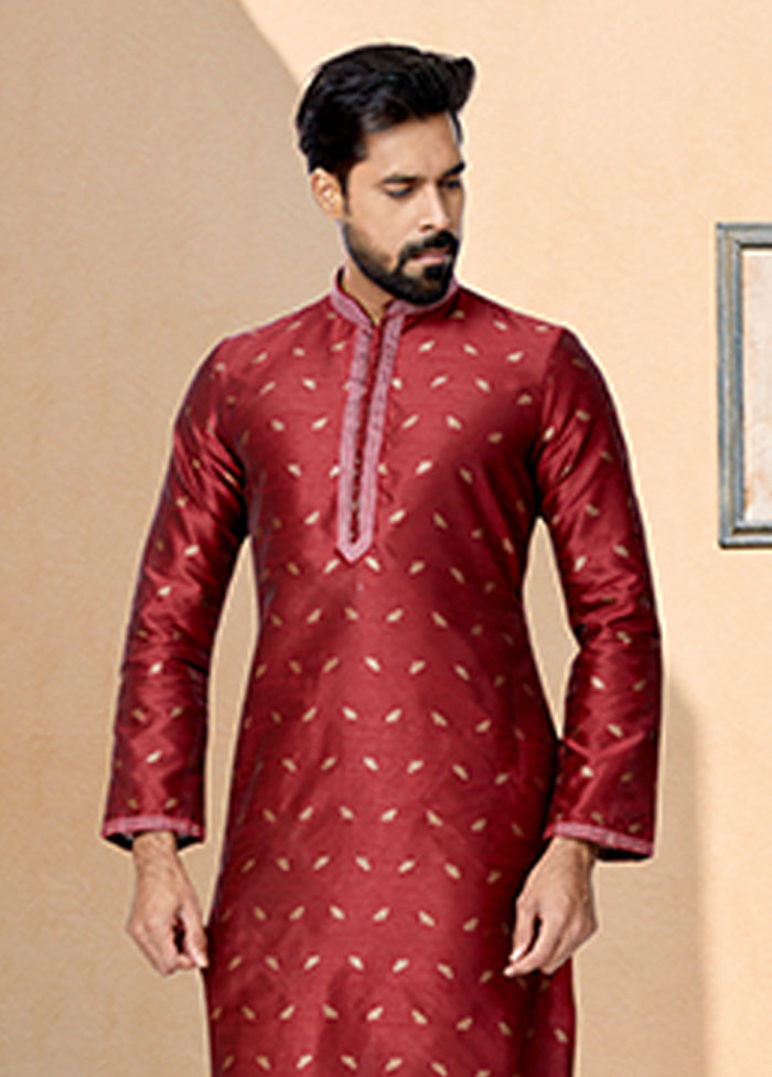 Maroon Silk 2 Pc Kurta Pajama Set