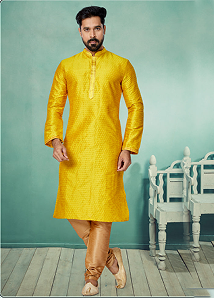 Yellow Cotton 2 Pc Kurta Pajama Set