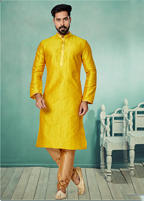 Yellow Cotton 2 Pc Kurta Pajama Set