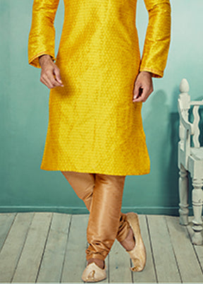 Yellow Cotton 2 Pc Kurta Pajama Set