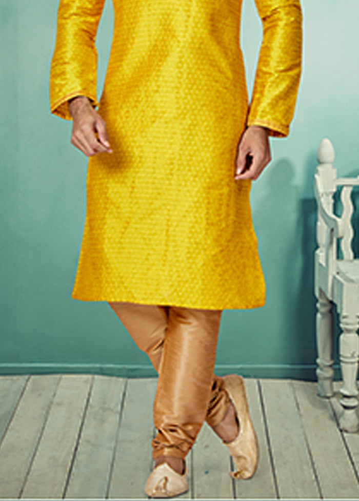 Yellow Cotton 2 Pc Kurta Pajama Set