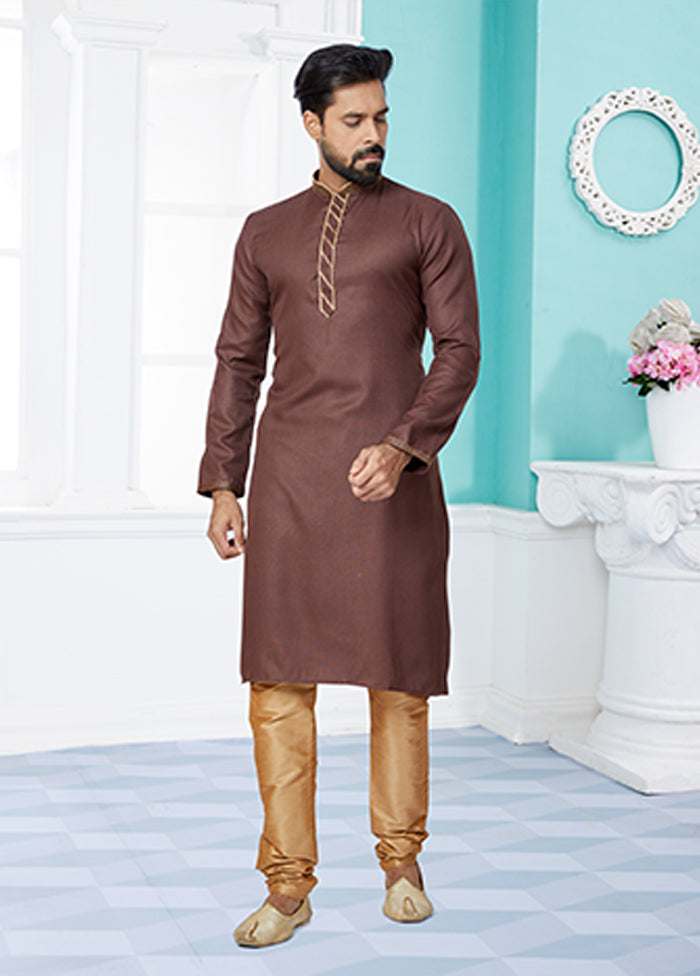 Brown Cotton 2 Pc Kurta Pajama Set
