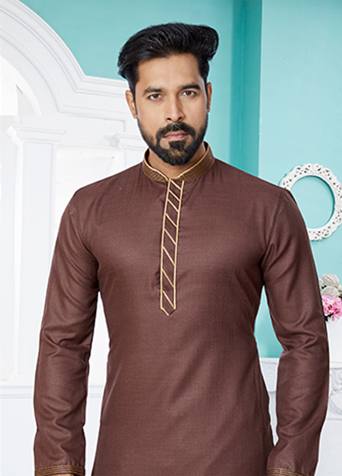 Brown Cotton 2 Pc Kurta Pajama Set