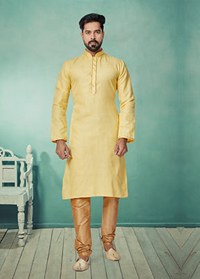 Yellow Cotton 2 Pc Kurta Pajama Set