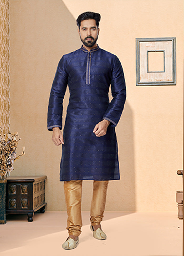 Blue Cotton 2 Pc Kurta Pajama Set