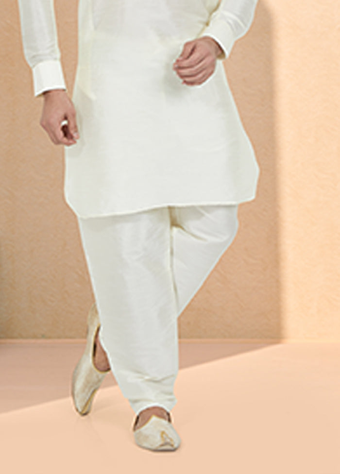Cream Silk 2 Pc Kurta Pajama-Pathani Set