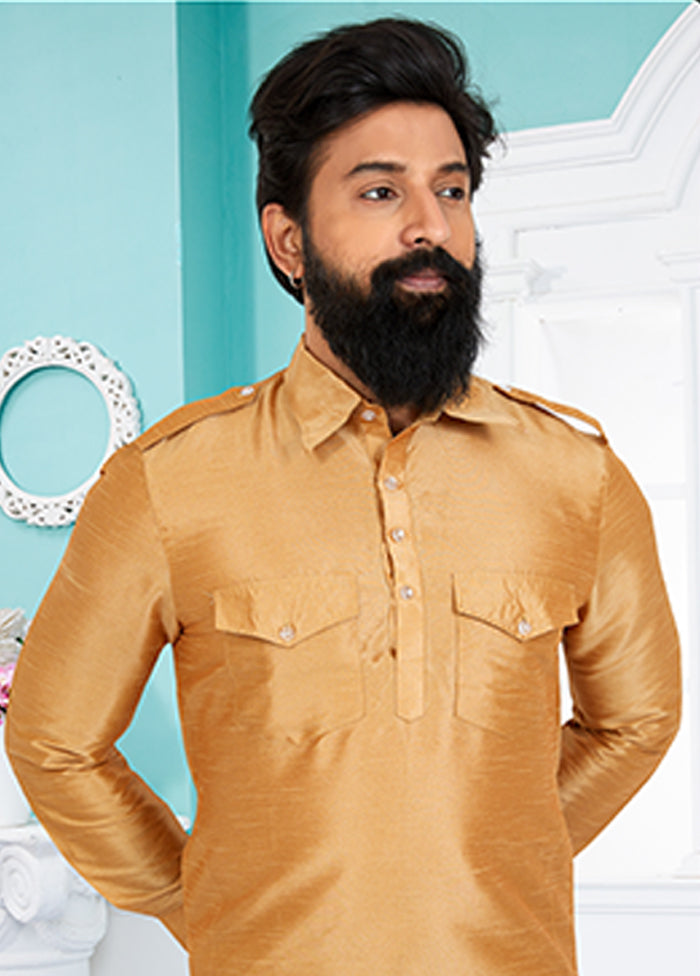 Brown Silk 2 Pc Kurta Pajama-Pathani Set