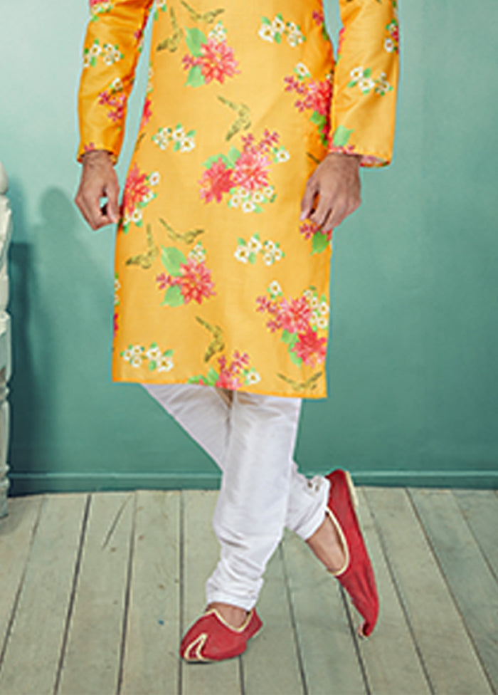 Yellow Cotton 2 Pc Kurta Pajama Set