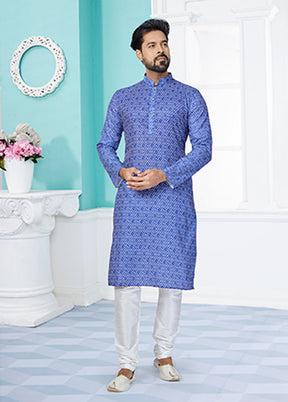 Blue Cotton 2 Pc Kurta Pajama Set