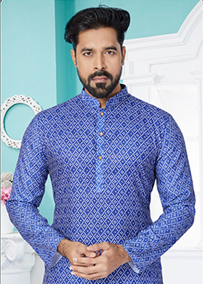 Blue Cotton 2 Pc Kurta Pajama Set