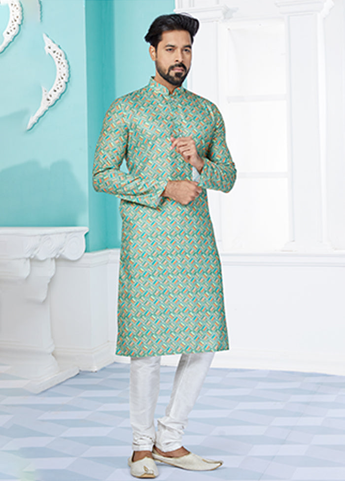 Green Cotton 2 Pc Kurta Pajama Set