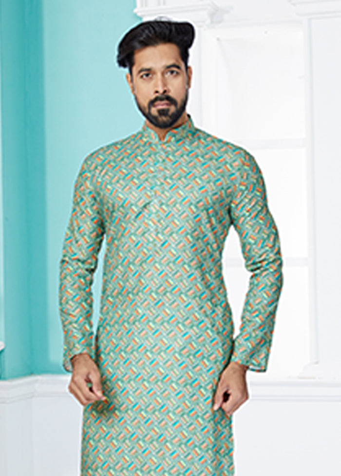 Green Cotton 2 Pc Kurta Pajama Set