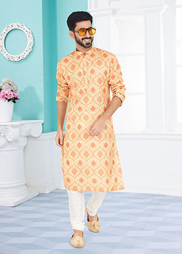 Yellow Cotton 2 Pc Kurta Pajama Set