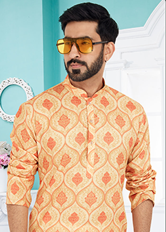 Yellow Cotton 2 Pc Kurta Pajama Set