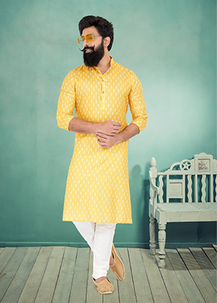 Yellow Cotton 2 Pc Kurta Pajama Set