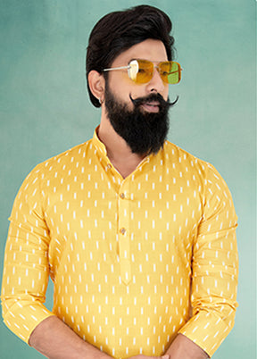 Yellow Cotton 2 Pc Kurta Pajama Set