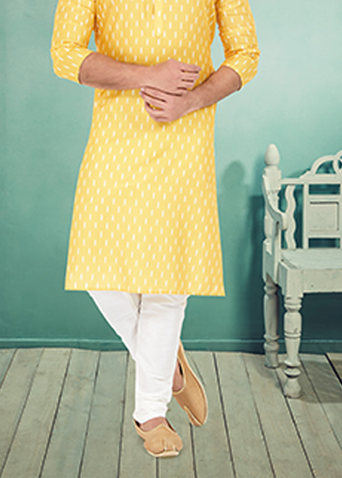 Yellow Cotton 2 Pc Kurta Pajama Set