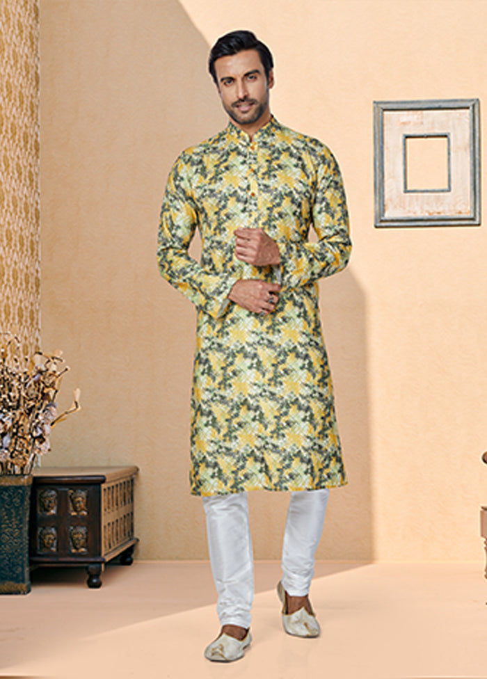 Yellow Cotton 2 Pc Kurta Pajama Set