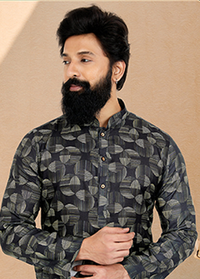 Black Cotton 2 Pc Kurta Pajama Set