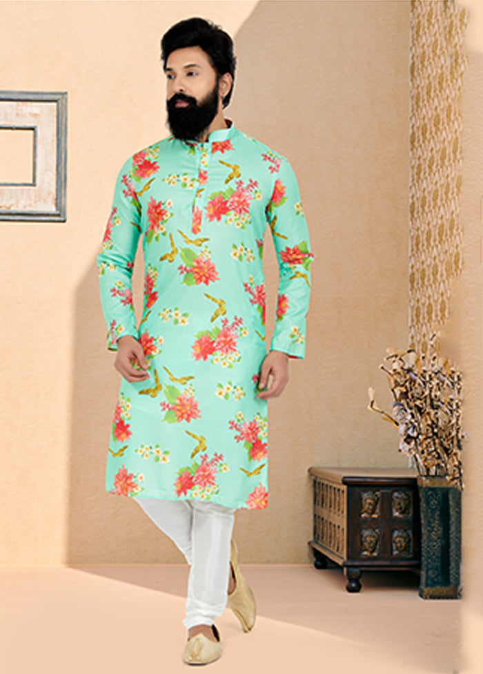 Green Cotton 2 Pc Kurta Pajama Set