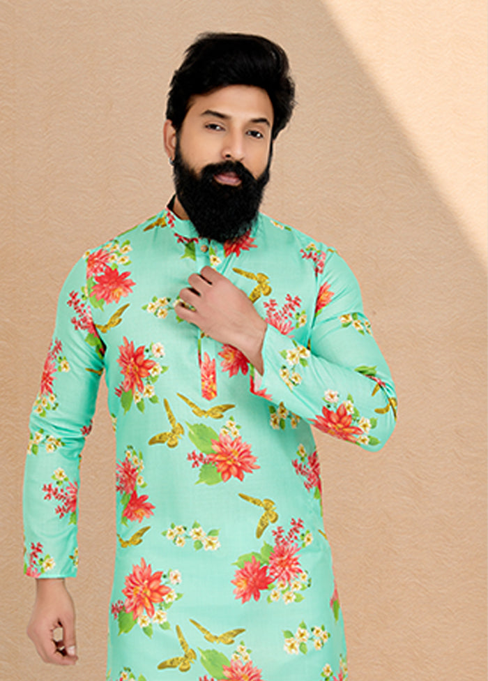 Green Cotton 2 Pc Kurta Pajama Set