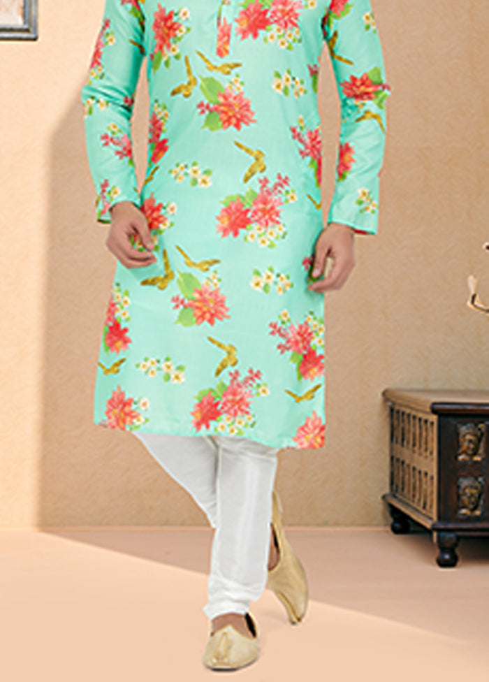 Green Cotton 2 Pc Kurta Pajama Set