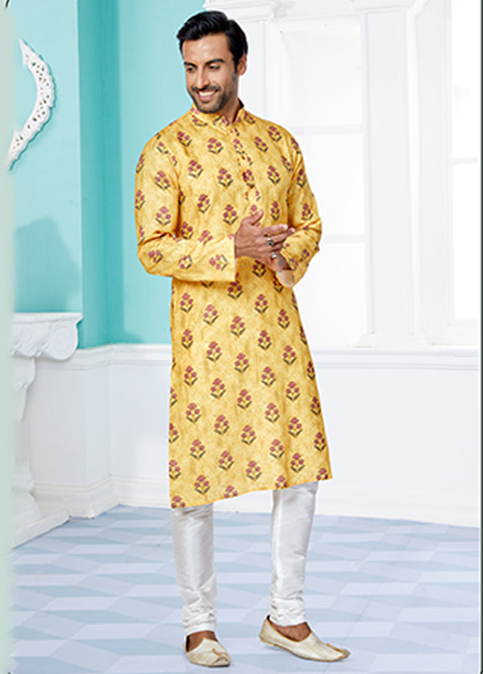 Yellow Cotton 2 Pc Kurta Pajama Set