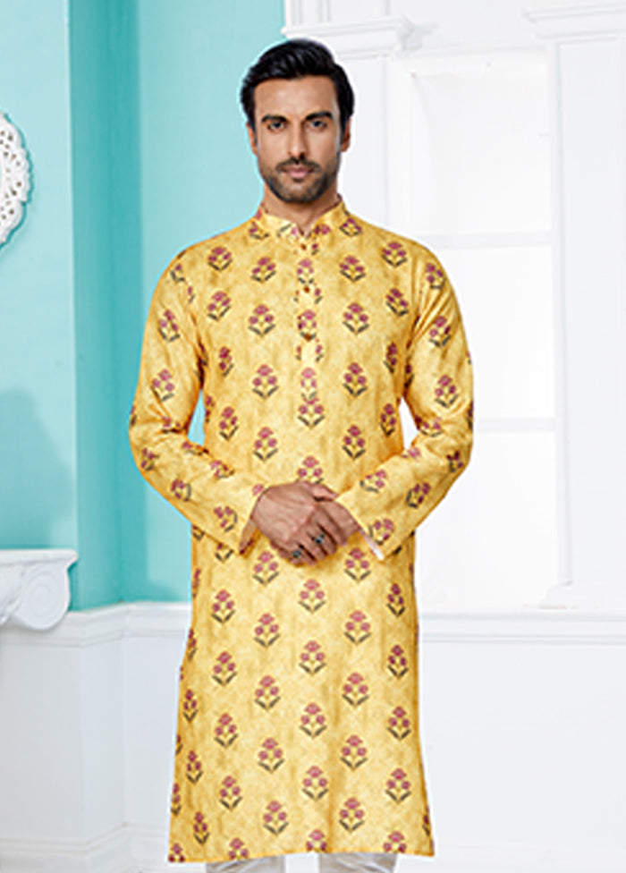 Yellow Cotton 2 Pc Kurta Pajama Set