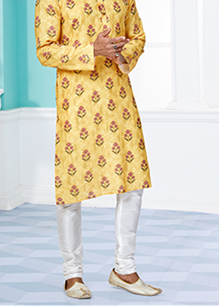 Yellow Cotton 2 Pc Kurta Pajama Set