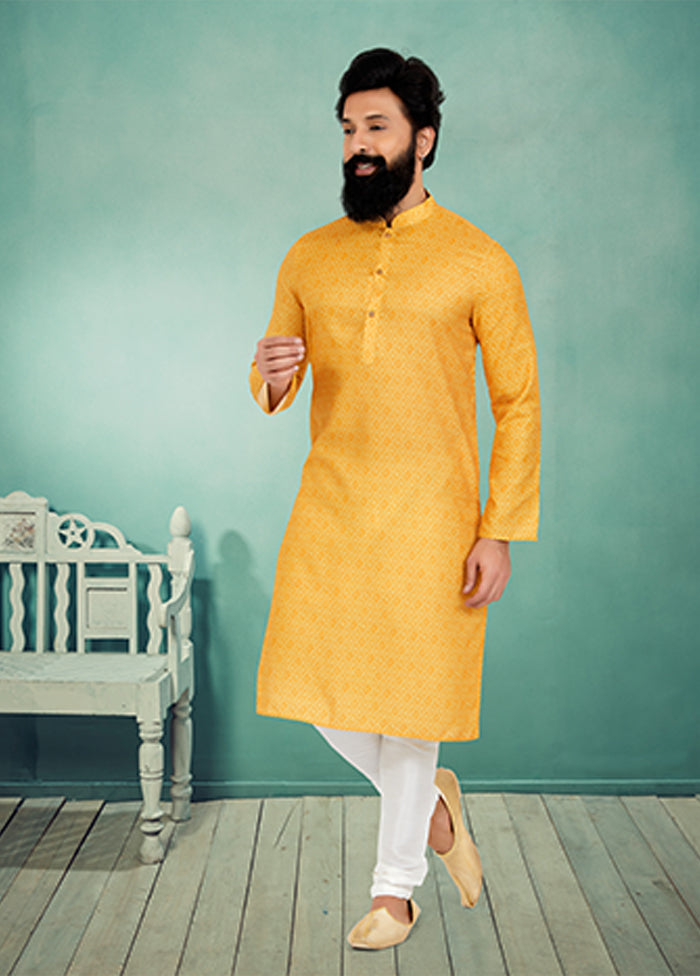 Yellow Cotton 2 Pc Kurta Pajama Set