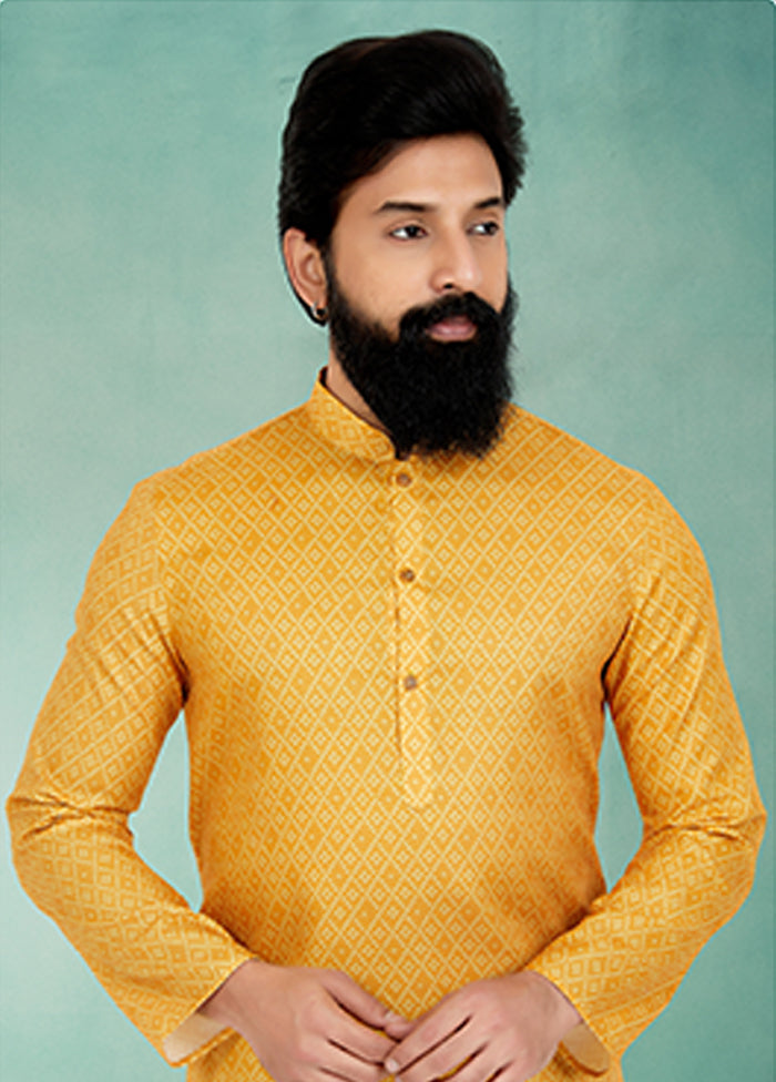 Yellow Cotton 2 Pc Kurta Pajama Set