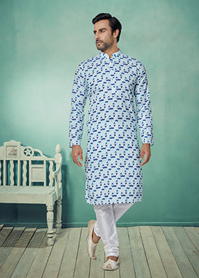 Blue Cotton 2 Pc Kurta Pajama Set
