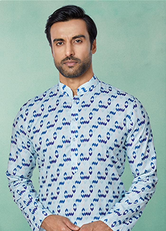 Blue Cotton 2 Pc Kurta Pajama Set
