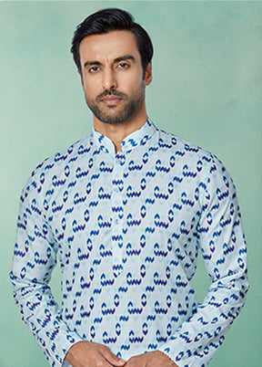 Blue Cotton 2 Pc Kurta Pajama Set