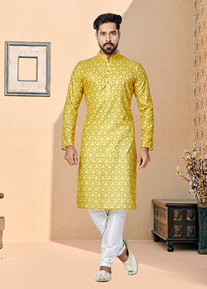Yellow Cotton 2 Pc Kurta Pajama Set