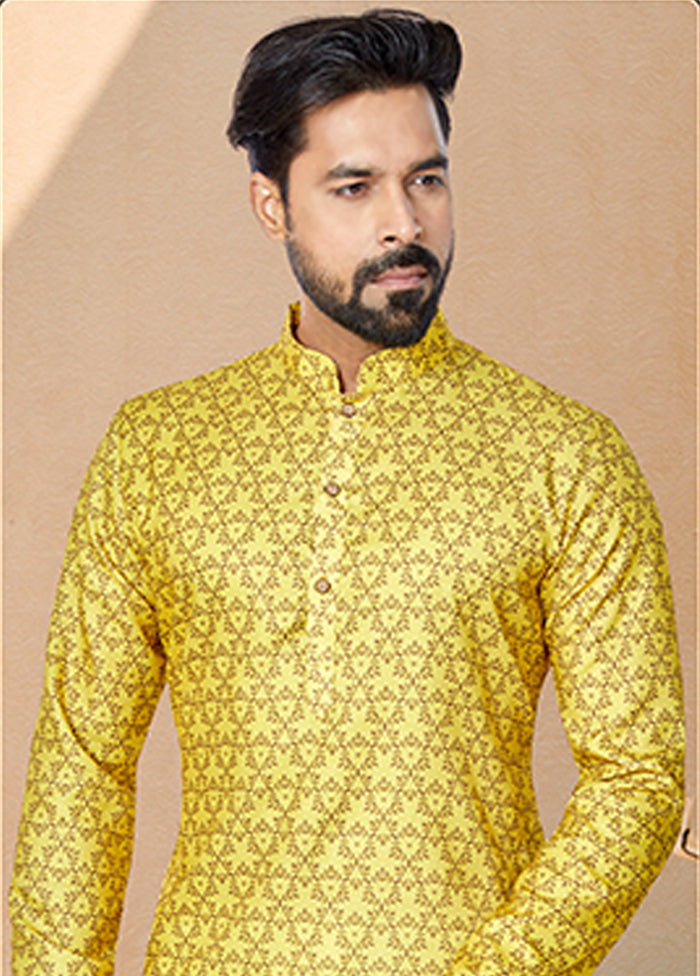 Yellow Cotton 2 Pc Kurta Pajama Set