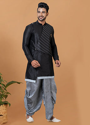 Black Silk Kurta & Dhoti Set