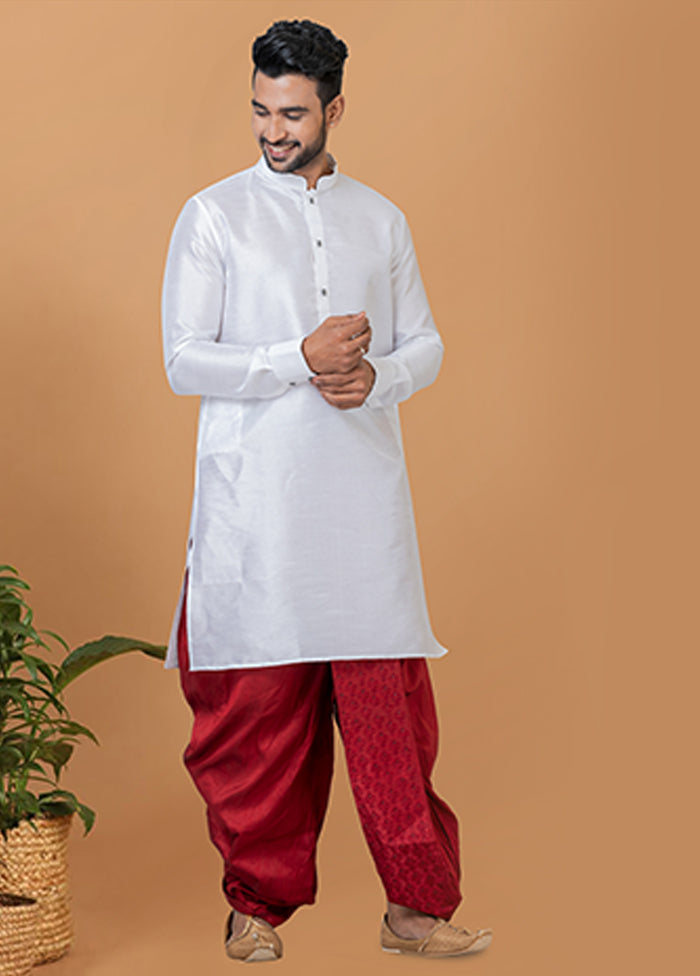 White Silk Kurta & Dhoti Set